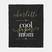 Personalisierte Coole Super Mama Schwarz und Gold Fleecedecke (Vorderseite)