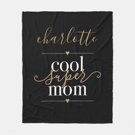 Personalisierte Coole Super Mama Schwarz und Gold Fleecedecke (Vorderseite)