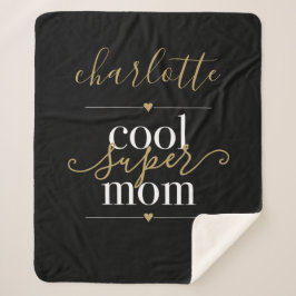 Personalisierte Coole Super Mama Schwarz und Gold Sherpadecke