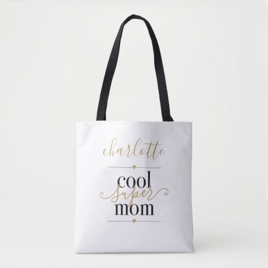 Personalisierte Coole Super Mama Schwarz und Gold Tasche (Vorderseite)