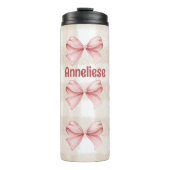 Personalisierte Coquette Bows mit Beige Gingham Thermosbecher (Vorderseite)