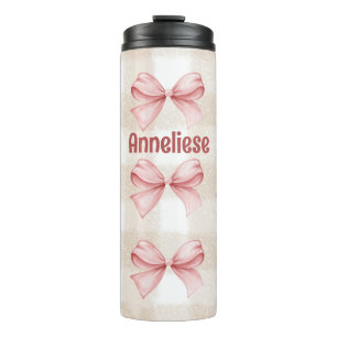 Personalisierte Coquette Bows mit Beige Gingham Thermosbecher