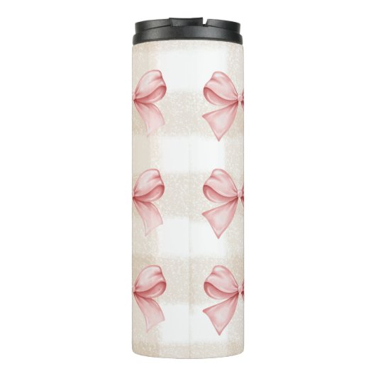 Personalisierte Coquette Bows mit Beige Gingham Thermosbecher (Rückseite)