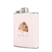 Personalisierte Coquette Croissant Pink Ribbon Flachmann (Links)