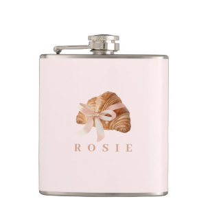 Personalisierte Coquette Croissant Pink Ribbon Flachmann