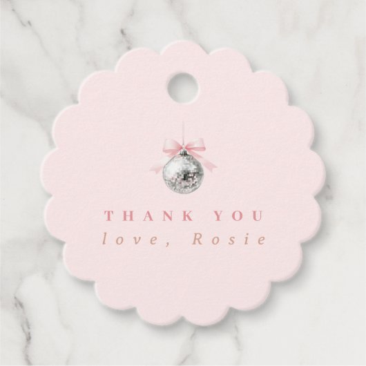 Personalisierte Coquette Diskothek Ball Rosa Band Geschenkanhänger (Vorderseite)