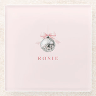 Personalisierte Coquette Diskothek Ball Rosa Band Glasuntersetzer