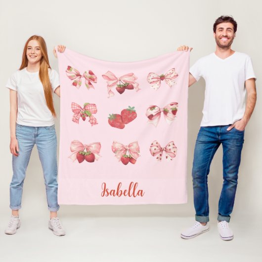 Personalisierte Coquette-Erdbeere & Schleife Fleec Fleecedecke (Beispiel)