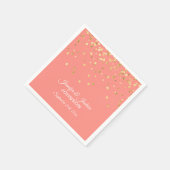Personalisierte CORAL Peach Gold Confetti Hochzeit Serviette (Ecke)