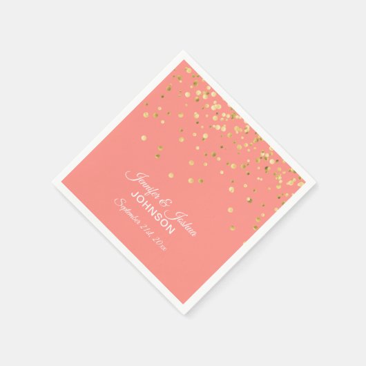 Personalisierte CORAL Peach Gold Confetti Hochzeit Serviette (Ecke)