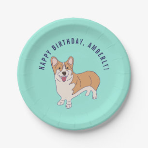 Personalisierte Corgi Hund Minze Grüne Geburtstag Pappteller