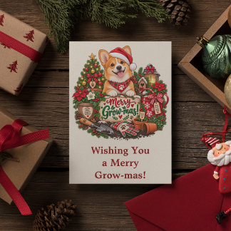 Personalisierte Corgi-Weihnachtskarte, Gartenliebh Feiertagskarte