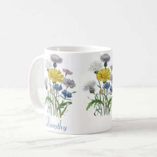 Personalisierte Cornblumen Kaffeetasse (Vorderseite Links)