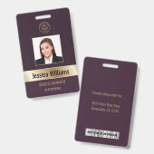 Personalisierte Corporate Employee Gold Burgundy I Ausweis (Vorder- & Rückseite)