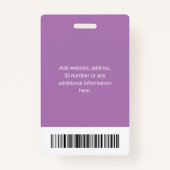 Personalisierte Corporate Employee ID Lila Ausweis (Rückseite)