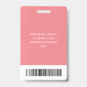 Personalisierte Corporate Employee ID Pink Ausweis (Back)