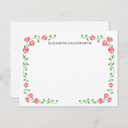 Personalisierte Cotgcore-Rote Rosen HandGezeichnet Mitteilungskarte (Vorne/Hinten)
