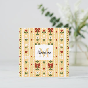 Personalisierte Cottagecore Blumen-Schleife Gold Karte