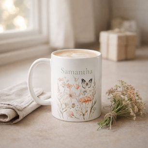 Personalisierte Cottagecore-Wildblume Kaffeetasse