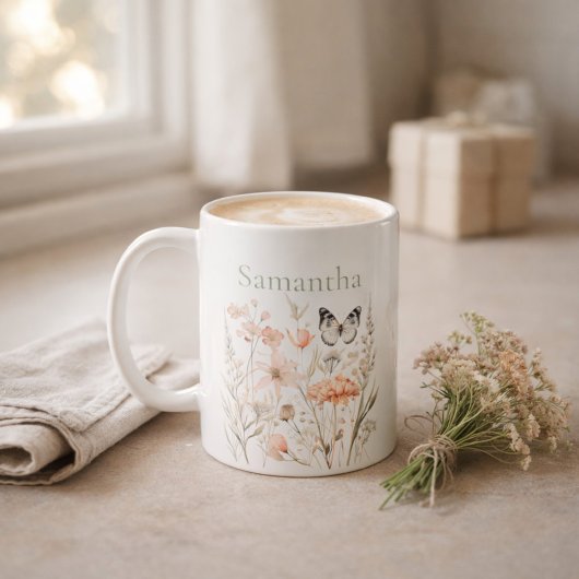 Personalisierte Cottagecore-Wildblume Kaffeetasse