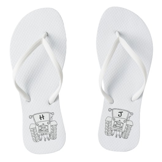 Personalisierte Country Wedding Traktor Flip Flops Badesandalen (Fußbett)
