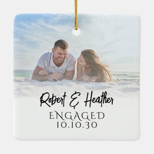 Personalisierte Couple Picture Verlobung Weihnacht Keramikornament (Rückseite)