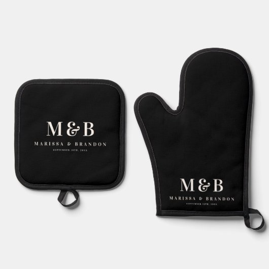Personalisierte Couple Wedding Monogram Initial Bl Ofenhandschuh & Topflappen-Set (Vorderseite)