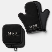 Personalisierte Couple Wedding Monogram Initial Bl Ofenhandschuh & Topflappen-Set (Vorderseite/Rückseite)