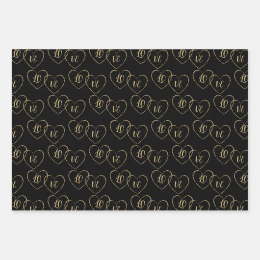 Personalisierte Coupons Gold und Black Heart Charm Geschenkpapier Set (Vorderseite)