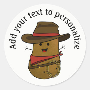 Personalisierte Cowboy-Kartoffel Runder Aufkleber