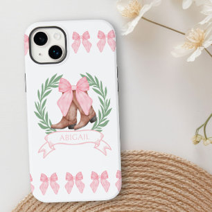 Personalisierte Cowgirl-Stiefel und rosa Schleifen Case-Mate iPhone 14 Plus Hülle