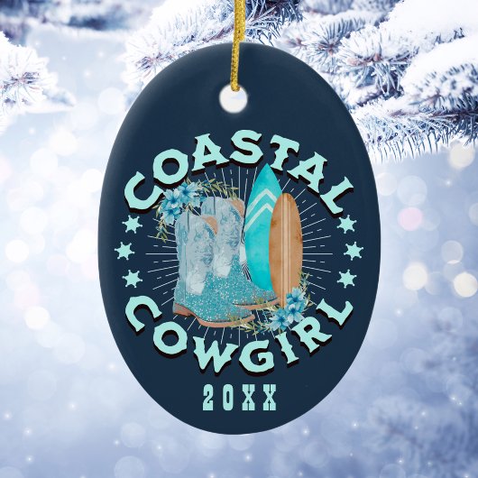 Personalisierte Cowgirl Weihnachten Keramik Ornament