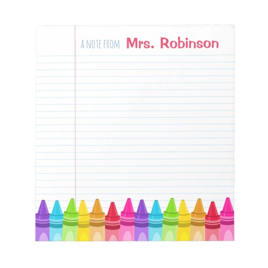 Personalisierte Crayon-farbige Lehrerin - Notepad Notizblock (Vorderseite)