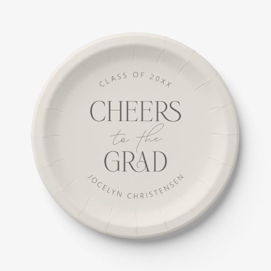 Personalisierte Cream-Grau-Abschlussfeier "Cheers  Pappteller (Vorderseite)