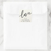Personalisierte Cream + Schwarz-Liebe-Script-Schri Quadratischer Aufkleber (Tasche)