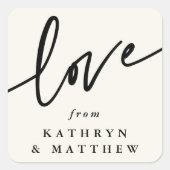Personalisierte Cream + Schwarz-Liebe-Script-Schri Quadratischer Aufkleber (Vorderseite)