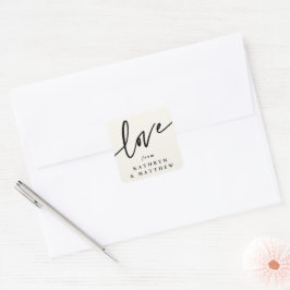Personalisierte Cream + Schwarz-Liebe-Script-Schri Quadratischer Aufkleber