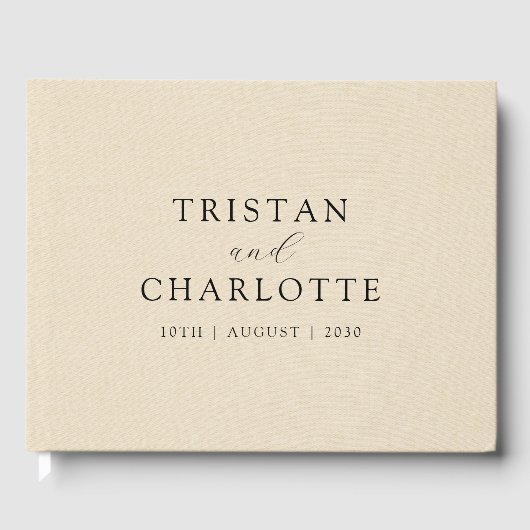 Personalisierte Creme-Imitate Linen Typografie Gästebuch (Vorderseite)