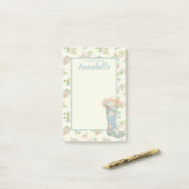 Personalisierte Creme und blauer Blütenregen Post-it Klebezettel (Auf Schreibtisch)