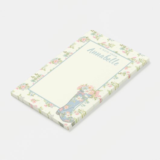 Personalisierte Creme und blauer Blütenregen Post-it Klebezettel (angewinkelt)