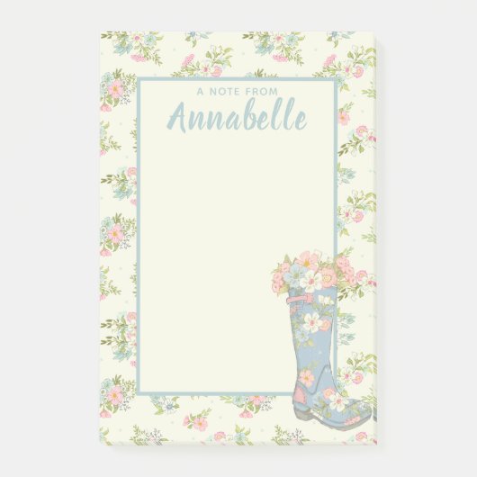 Personalisierte Creme und blauer Blütenregen Post-it Klebezettel (Vorderseite)