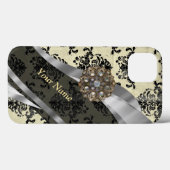 Personalisierte Creme und schwarzer Damast Case-Mate iPhone Hülle (Rückseite (Horizontal))