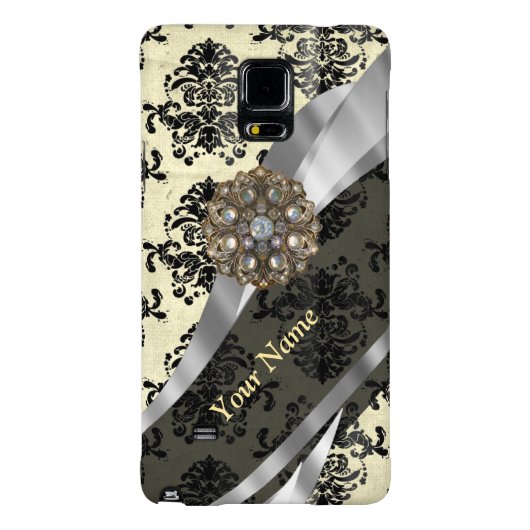 Personalisierte Creme und schwarzer Damast Case-Mate iPhone Hülle (Rückseite)