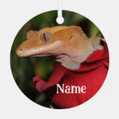 Personalisierte Crested Gecko Lizard auf einer Ros Ornament Aus Metall (Rückseite)