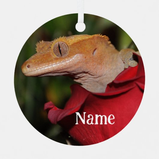 Personalisierte Crested Gecko Lizard auf einer Ros Ornament Aus Metall (Vorderseite)