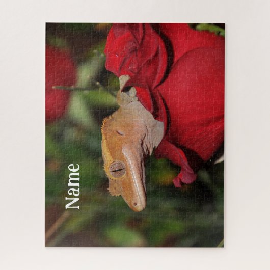 Personalisierte Crested Gecko Lizard auf einer Ros Puzzle (Vertikal)