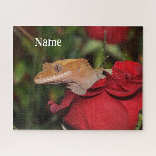 Personalisierte Crested Gecko Lizard auf einer Ros Puzzle (Horizontal)
