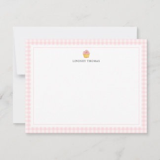 Personalisierte Cupcake-Rosa-Gingham-Rand-Karten Mitteilungskarte