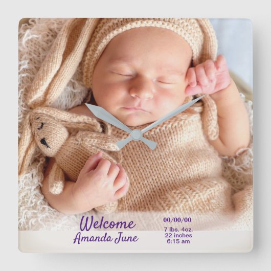 Personalisierte Custom Baby Foto Clock Quadratische Wanduhr (Vorderseite)