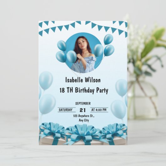 Personalisierte Custom Modern Elegantes Party Gebu Einladung (Stehend Vorderseite)